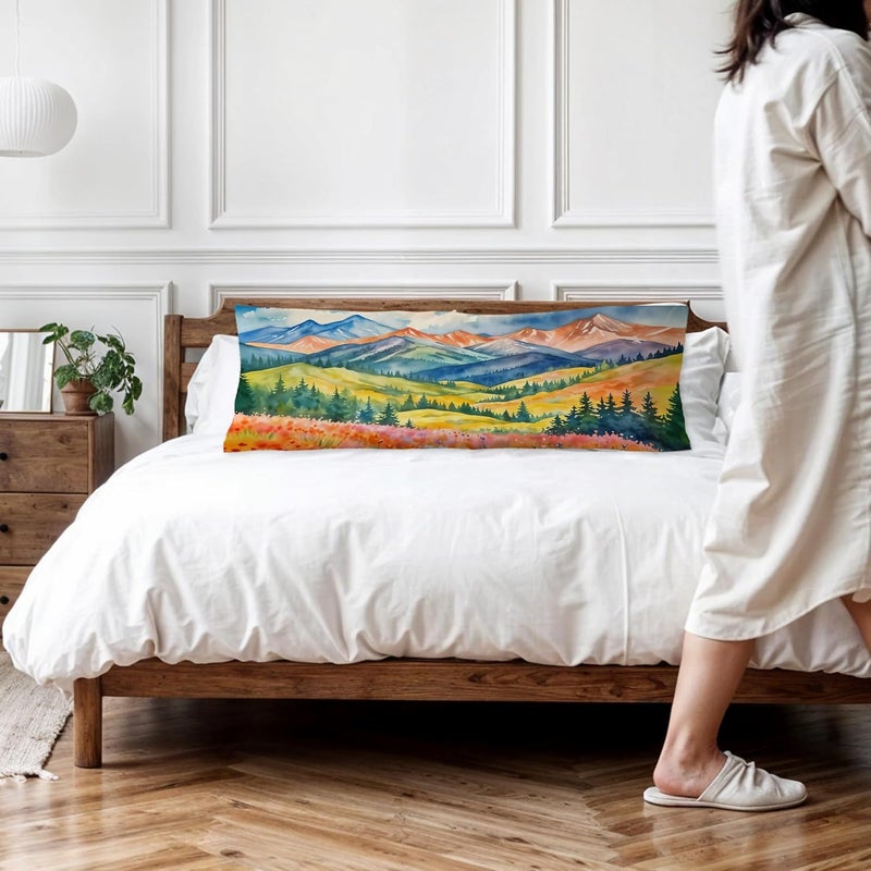 Exqcom Store Maximalist Mountain Floral Body Pillow Covers 20x54, Mountain Home Decor, Colorful Abstract Nature Scenic Wildflower Long Body Pillow Case Cover with Hidden Zipper for Women Men Adults - Image 2